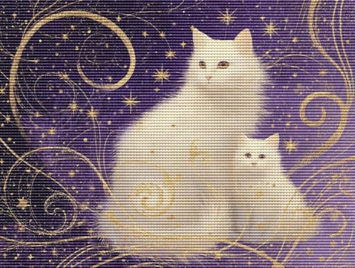 5D Diamond Painting Set für Erwachsene & Kinder, Katze weiß DIY Diamant Malerei Bilder, Stickerei Mosaikherstellung, Heimdekoration Kreatives Geschenk Anfänger & Profis Zubehör 80x110cm C-601 von Liguolnn