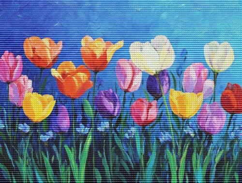 Diamond Painting Adulte Farbige Tulpen 5D Diamant Painting Erwachsene & Anfänger, DIY Full Drill Diamant Broderie kit, Home Decor Wandkunst Wohnzimmer Schlafzimmer Büro, Geschenke, 40x50cm D-87 von Liguolnn