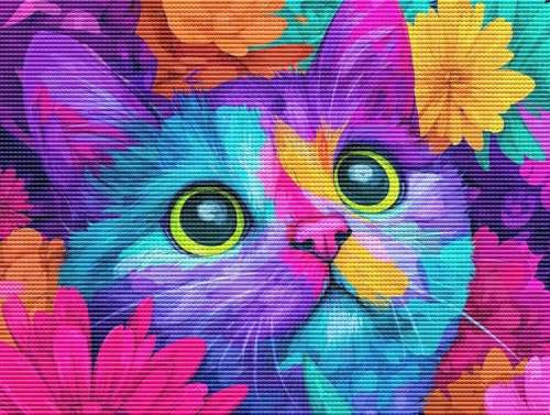Liguolnn Diamond Painting Adulte Farbe Katze 5D Diamant Painting Erwachsene & Anfänger, DIY Full Drill Diamant Broderie kit, Home Decor Wandkunst Wohnzimmer Schlafzimmer Büro, Geschenke, 60x80cm D-57 von Liguolnn