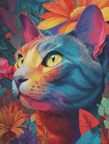 Liguolnn Diamond Painting Adulte Farbe Katze 5D Diamant Painting Erwachsene & Anfänger, DIY Full Drill Diamant Broderie kit, Home Decor Wandkunst Wohnzimmer Schlafzimmer Büro, Geschenke, 70x90cm D-58 von Liguolnn