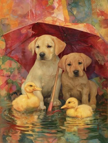 Liguolnn Hund Ente Diamond Painting Quadratische Steine, 5D Diamond Kunst Komplett Set DIY Gem Kunsthandwerk für Erwachsene Anfänger, Mosaikherstellung Bilder Kristall Home Wall Decor 50x70cm D-284 von Liguolnn