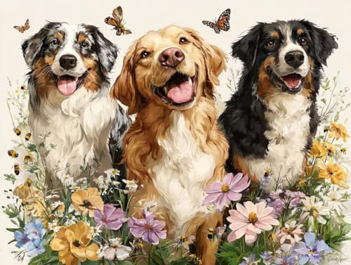 Liguolnn Hund Schmetterling Diamond Painting Quadratische Steine, 5D Diamond Kunst Komplett Set DIY Gem Kunsthandwerk für Erwachsene Anfänger, Mosaikherstellung Kristall Home Wall Decor 30x40cm D-271 von Liguolnn