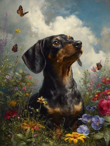 Liguolnn Hund Schmetterling Diamond Painting Quadratische Steine, 5D Diamond Kunst Komplett Set DIY Gem Kunsthandwerk für Erwachsene Anfänger, Mosaikherstellung Kristall Home Wall Decor 70x90cm D-270 von Liguolnn