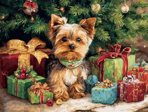 Liguolnn Hund Weihnachten Diamond Painting Quadratische Steine, 5D Diamond Kunst Komplett Set DIY Gem Kunsthandwerk für Erwachsene Anfänger, Mosaikherstellung Kristall Home Wall Decor 70x90cm D-282 von Liguolnn