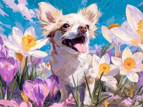Liguolnn Hund niedlich Diamond Painting Quadratische Steine, 5D Diamond Kunst Komplett Set DIY Gem Kunsthandwerk für Erwachsene Anfänger, Mosaikherstellung Kristall Home Wall Decor 50x70cm D-275 von Liguolnn