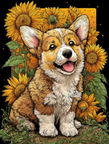 Liguolnn Hunde Blumen Diamond Painting Quadratische Steine, 5D Diamond Kunst Komplett Set DIY Gem Kunsthandwerk für Erwachsene Anfänger, Mosaikherstellung Bilder Kristall Home Wall Decor 70x90cm D-272 von Liguolnn