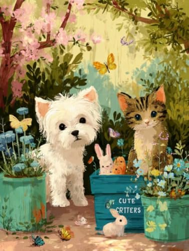 Liguolnn Hunde Tiere Diamond Painting Quadratische Steine, 5D Diamond Kunst Komplett Set DIY Gem Kunsthandwerk für Erwachsene Anfänger, Mosaikherstellung Bilder Kristall Home Wall Decor 50x70cm D-267 von Liguolnn