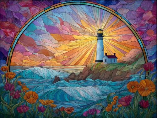 Liguolnn Leuchtturm abstrakt Diamond Painting Quadratische Steine, 5D Diamond Kunst Komplett Set DIY Gem Kunsthandwerk für Erwachsene Anfänger, Mosaikherstellung Kristall Home Wall Decor 70x90cm D-156 von Liguolnn