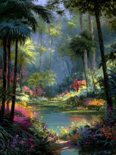 Liguolnn Licht Wald Diamond Painting Quadratische Steine, 5D Diamond Kunst Komplett Set DIY Gem Kunsthandwerk für Erwachsene Anfänger, Mosaikherstellung Bilder Kristall Home Wall Decor 50x70cm D-287 von Liguolnn
