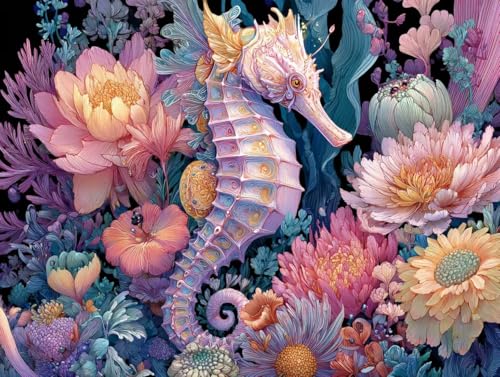 Liguolnn Seepferde Diamond Painting Quadratische Steine, 5D Diamond Kunst Komplett Set DIY Gem Kunsthandwerk für Erwachsene Anfänger, Mosaikherstellung Bilder Kristall Home Wall Decor 30x40cm D-294 von Liguolnn