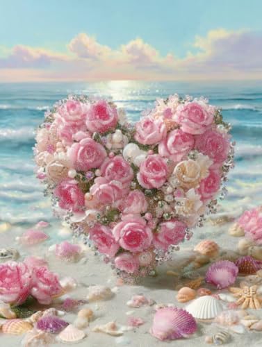 Liguolnn Strand Blumen Diamond Painting Quadratische Steine, 5D Diamond Kunst Komplett Set DIY Gem Kunsthandwerk für Erwachsene Anfänger, Mosaikherstellung Kristall Home Wall Decor 30x40cm D-297 von Liguolnn