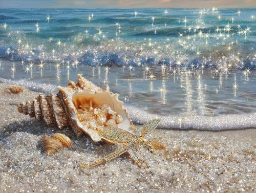 Liguolnn Strand Dragonfly Diamond Painting Quadratische Steine, 5D Diamond Kunst Komplett Set DIY Gem Kunsthandwerk für Erwachsene Anfänger, Mosaikherstellung Kristall Home Wall Decor 30x40cm D-301 von Liguolnn