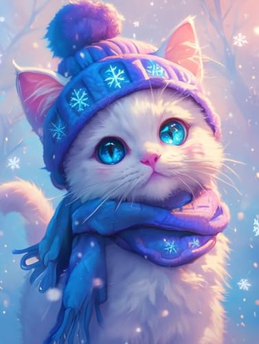 Liguolnn Tiere Katzen Diamond Painting Quadratische Steine, 5D Diamond Kunst Komplett Set DIY Gem Kunsthandwerk für Erwachsene Anfänger, Mosaikherstellung Bilder Kristall Home Wall Decor 70x90cm D-200 von Liguolnn