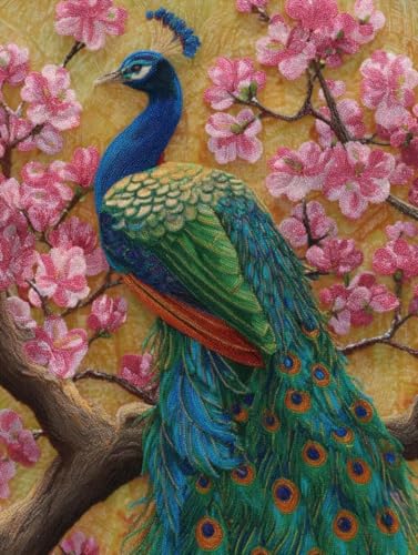 Liguolnn Tiere Pfauen Diamond Painting Quadratische Steine, 5D Diamond Kunst Komplett Set DIY Gem Kunsthandwerk für Erwachsene Anfänger, Mosaikherstellung Bilder Kristall Home Wall Decor 30x40cm D-188 von Liguolnn