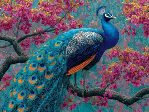 Liguolnn Tiere Pfauen Diamond Painting Quadratische Steine, 5D Diamond Kunst Komplett Set DIY Gem Kunsthandwerk für Erwachsene Anfänger, Mosaikherstellung Bilder Kristall Home Wall Decor 70x90cm D-189 von Liguolnn