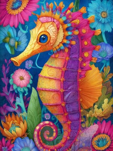 Liguolnn Tiere Seepferde Diamond Painting Quadratische Steine, 5D Diamond Kunst Komplett Set DIY Gem Kunsthandwerk für Erwachsene Anfänger, Mosaikherstellung Kristall Home Wall Decor 50x70cm D-172 von Liguolnn