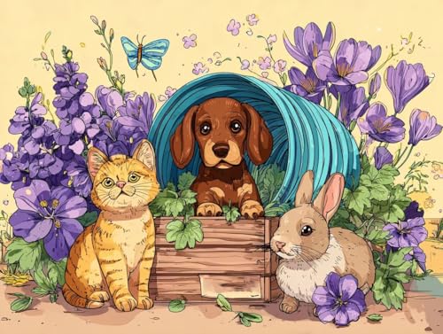 Liguolnn Tiere niedlich Diamond Painting Quadratische Steine, 5D Diamond Kunst Komplett Set DIY Gem Kunsthandwerk für Erwachsene Anfänger, Mosaikherstellung Kristall Home Wall Decor 70x90cm D-186 von Liguolnn