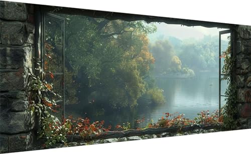 Diamond Painting Landschaft, 5D Fenster Diamant Painting Bilder Erwachsene, DIY Vollbohrer Cross Stickerei Diamant Kunst Malerei Set, Groß Diamond Painting XXL für Zimmer Deko Aesthetic 110x50cm T_1 von Lihogbo