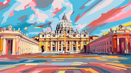 Malen nach Zahlen Erwachsene Petersdom, DIY Set Erwachsene Malen nach Zahlen Landschaft, 55x30cm DIY Handgemalt Ölgemälde Kit für Anfänger Erwachsene mit 3-Pinseln und Acrylfarbe, Geschenk für Freunde von Lihogbo