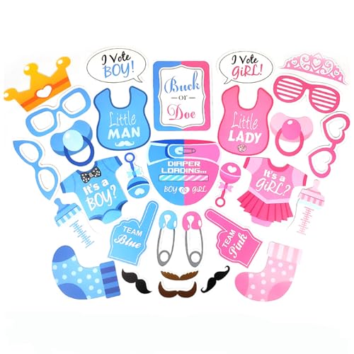Liiqin Babyparty Deko Junge Mädchen,Baby Shower,Baby Party Dekoration fur Babydusche,Fotoautomat Requisiten Foto Booth Props,Babyshowerparty Fotobox Accessoires für Babydusche Gender Reveal Party von Liiqin