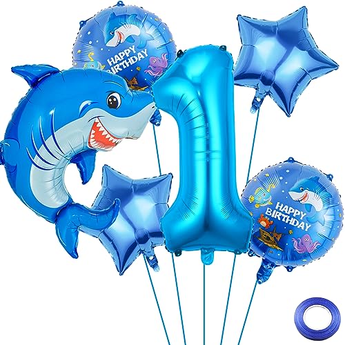 Liitata 1. Hai Geburtstagsparty Deko Hai Geburtstag Luftballon Set Blau Zahl 1 Folienballon Großes Hai Luftballon für Junge Geburtstag Party Motto Party Deko von Liitata