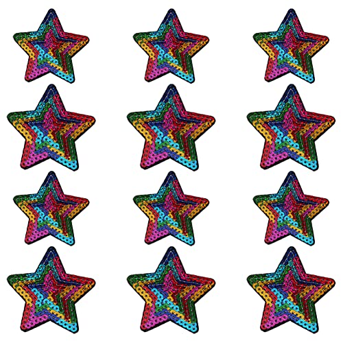 Liitata 12 Stück Stern Pailletten Patches Glitzer Sterne Aufbügeln Aufnäher Dekoration Patches für Kleidung Jacke Shirt Jeans Hose Hüte Taschen Rucksäcke Schuhe - Bunte 2 Größen von Liitata