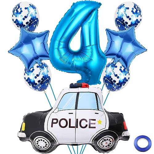 Liitata 4. Polizei Geburtstagsparty Deko Polizei Luftballon Set Blau Zahl 4 Folienballon Großes Polizeiauto Luftballon für Junge Geburtstag Party Motto Party Deko von Liitata