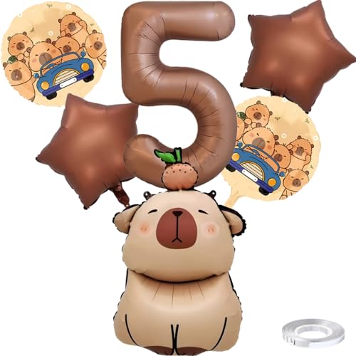 Liitata 5. Capybara Geburtstags Party Deko Capybara Geburtstag Luftballon Set Kaffee Zahl 5 Folienballon Großes Kapibara Luftballon für Junge Mädchen Geburtstag Party Deko von Liitata