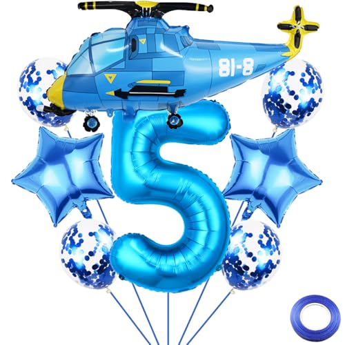 Liitata 5. Hubschrauber Geburtstags Party Deko Aeroplane Geburtstag Luftballon Set Blau Zahl 5 Folienballon Großes Hubschrauber Luftballon für Junge Geburtstag Party Deko von Liitata