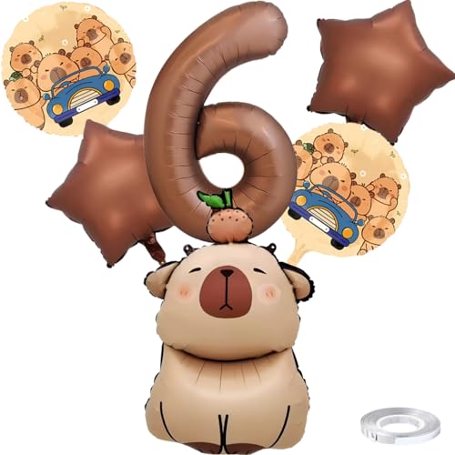 Liitata 6. Capybara Geburtstags Party Deko Capybara Geburtstag Luftballon Set Kaffee Zahl 6 Folienballon Großes Kapibara Luftballon für Junge Mädchen Geburtstag Party Deko von Liitata