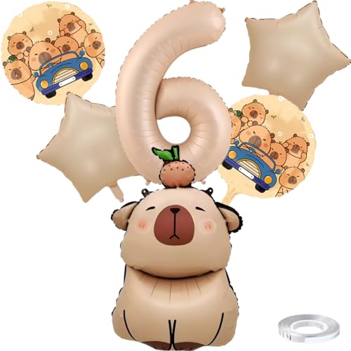 Liitata 6. Capybara Geburtstags Party Deko Capybara Geburtstag Luftballon Set Karamel Zahl 6 Folienballon Großes Kapibara Luftballon für Junge Mädchen Geburtstag Party Deko von Liitata
