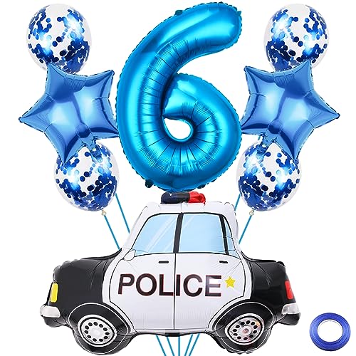 Liitata 6. Polizei Geburtstagsparty Deko Polizei Luftballon Set Blau Zahl 6 Folienballon Großes Polizeiauto Luftballon für Junge Geburtstag Party Motto Party Deko von Liitata