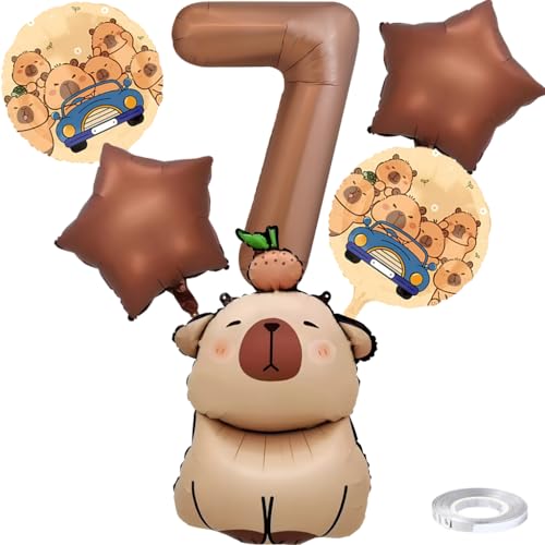 Liitata 7. Capybara Geburtstags Party Deko Capybara Geburtstag Luftballon Set Kaffee Zahl 7 Folienballon Großes Kapibara Luftballon für Junge Mädchen Geburtstag Party Deko von Liitata