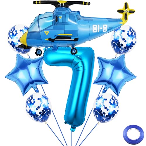 Liitata 7. Hubschrauber Geburtstags Party Deko Aeroplane Geburtstag Luftballon Set Blau Zahl 7 Folienballon Großes Hubschrauber Luftballon für Junge Geburtstag Party Deko von Liitata