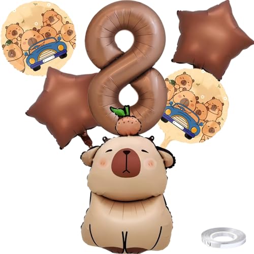 Liitata 8. Capybara Geburtstags Party Deko Capybara Geburtstag Luftballon Set Kaffee Zahl 8 Folienballon Großes Kapibara Luftballon für Junge Mädchen Geburtstag Party Deko von Liitata