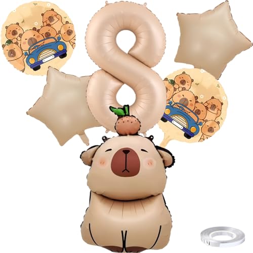 Liitata 8. Capybara Geburtstags Party Deko Capybara Geburtstag Luftballon Set Karamel Zahl 8 Folienballon Großes Kapibara Luftballon für Junge Mädchen Geburtstag Party Deko von Liitata