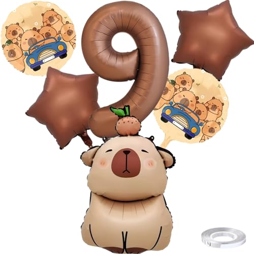 Liitata 9. Capybara Geburtstags Party Deko Capybara Geburtstag Luftballon Set Kaffee Zahl 9 Folienballon Großes Kapibara Luftballon für Junge Mädchen Geburtstag Party Deko von Liitata