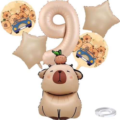 Liitata 9. Capybara Geburtstags Party Deko Capybara Geburtstag Luftballon Set Karamel Zahl 9 Folienballon Großes Kapibara Luftballon für Junge Mädchen Geburtstag Party Deko von Liitata