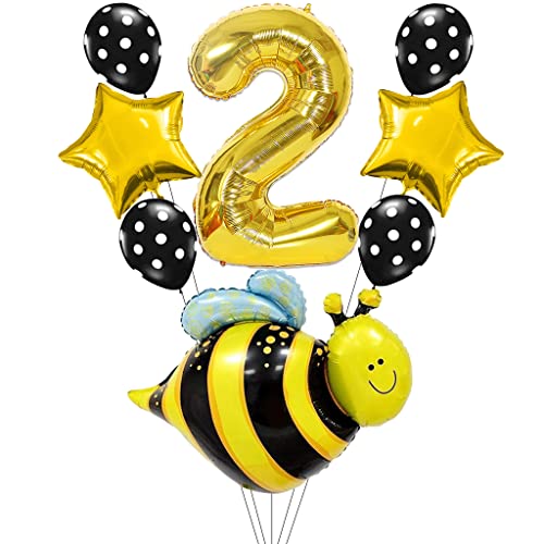 Liitata Bienen Luftballon Set 2. Kinder Geburtstag Deko Zahl 2 Folienballon Gold Süß Große Bienen Luftballon Stern Ballon Polka Dot Latexballon für Mädchen Geburtstag Party Deko von Liitata