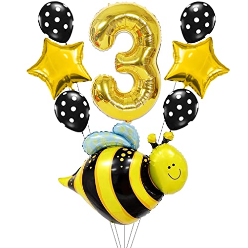 Liitata Bienen Luftballon Set 3. Kinder Geburtstag Deko Zahl 3 Folienballon Gold Süß Große Bienen Luftballon Stern Ballon Polka Dot Latexballon für Mädchen Geburtstag Party Deko von Liitata