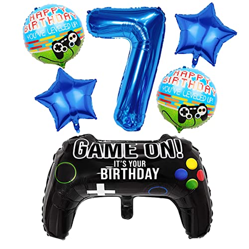 Liitata Videospiel 7. Geburtstag Deko Jungen Gamer Geburtstag Party Deko Zahl 7 Folienballon Blau Großes Gamecontroller Luftballon Stern Ballon für Kinder Junge Geburtstag Motto Party Deko von Liitata