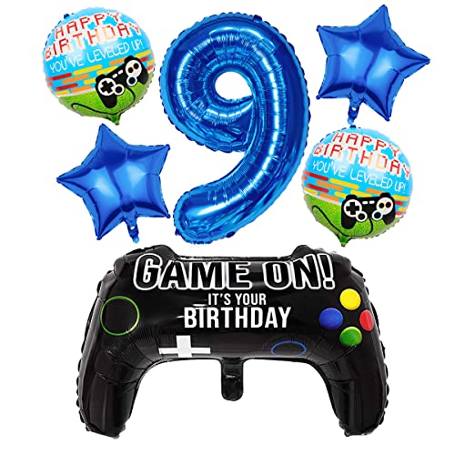 Liitata Videospiel 9. Geburtstag Deko Jungen Gamer Geburtstag Party Deko Zahl 9 Folienballon Blau Großes Gamecontroller Luftballon Stern Ballon für Kinder Junge Geburtstag Motto Party Deko von Liitata