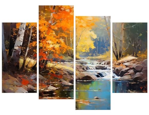 4 Stück Diamond Painting Set für Erwachsene, 5D Wald Diamant Painting Bilder Erwachsene, Full Drill 5D DIY Fluss Diamond Painting Eckige Steine 4er Set für Geschenk und Wanddekoration 120x80cm S-1 von Lijahoo
