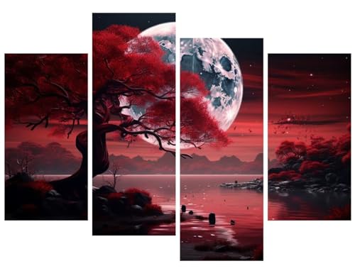 Diamond Painting, 4 Pack Nacht Diamond Painting Erwachsene, DIY 5D Full Diamant Painting Bilder roter Mond, Diamond-Painting Kunst Malerei Stickerei Set Kreuzstich Bilder Home Wand Dekor 240x160cm I-4 von Lijahoo