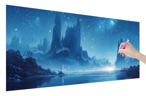 Diamond Painting Blau, 5D DIY Diamant Painting Bilder Berg 120x50cm, Diamant Malerei Cross Stitch Stickerei Erwachsene Groß XXL, Basteln Erwachsene Set für Geschenke und Wand Deko Wohnzimmer, C-39 von Lijahoo
