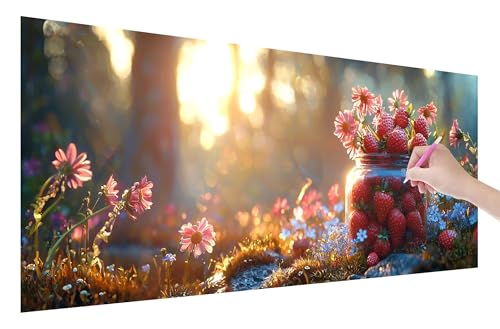 Diamond Painting Erdbeere, 5D DIY Diamant Painting Bilder Blumen 200x80cm, Diamant Malerei Cross Stitch Stickerei Erwachsene Groß XXL, Basteln Erwachsene Set für Geschenke und Zimmer Wand Deko, C-73 von Lijahoo
