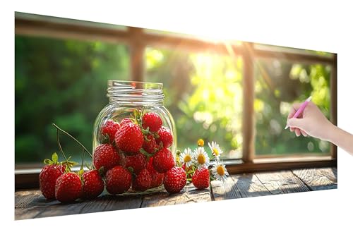 Diamond Painting Erdbeere, 5D DIY Diamant Painting Bilder Sommer 120x50cm, Diamant Malerei Cross Stitch Stickerei Erwachsene Groß XXL, Basteln Erwachsene Set für Geschenke und Zimmer Wand Deko, C-85 von Lijahoo
