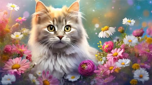 Diamond Painting Erwachsene, DIY 5D Blumen Katze Diamant Painting Bilder Kinder, Basteln Erwachsene Weihnachten Diamond Painting Zubehör Set für Geschenk Herbst Deko Schlafzimmer(42.8x24in)-8g von Lijahoo