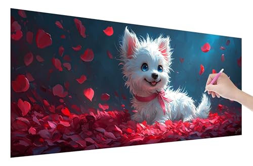 Diamond Painting Erwachsene, Hund Diamant Painting Bilder Set für Anfänger (100x40cm), 5D DIY Crystal Kunst Strass Stickerei Blumen Diamant Malerei Kits, Bastelset Erwachsene für Home Wanddeko, C-89 von Lijahoo