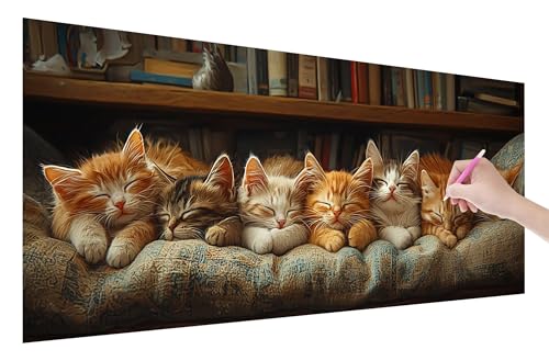Diamond Painting Erwachsene, Katze Diamant Painting Bilder Set für Anfänger (120x50cm), 5D DIY Crystal Kunst Strass Stickerei Buch Diamant Malerei Kits, Bastelset Erwachsene für Home Wanddeko, X-46 von Lijahoo